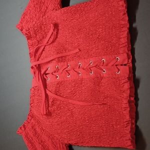 Crop top lace up front size medium red tube top pucker style
